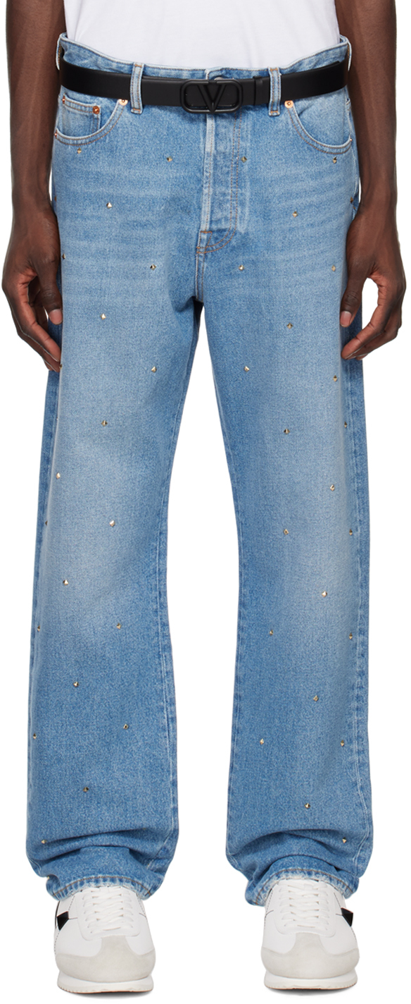Valentino: Blue Rockstud Jeans | SSENSE