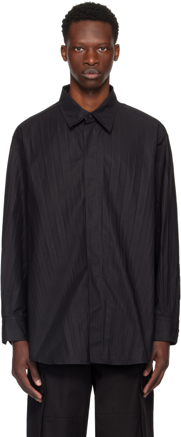 Shop Valentino Black Garment-pleated Shirt In 0no Nero