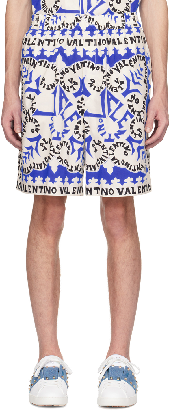 Valentino: White & Blue Mini Bandana Bermuda Shorts | SSENSE