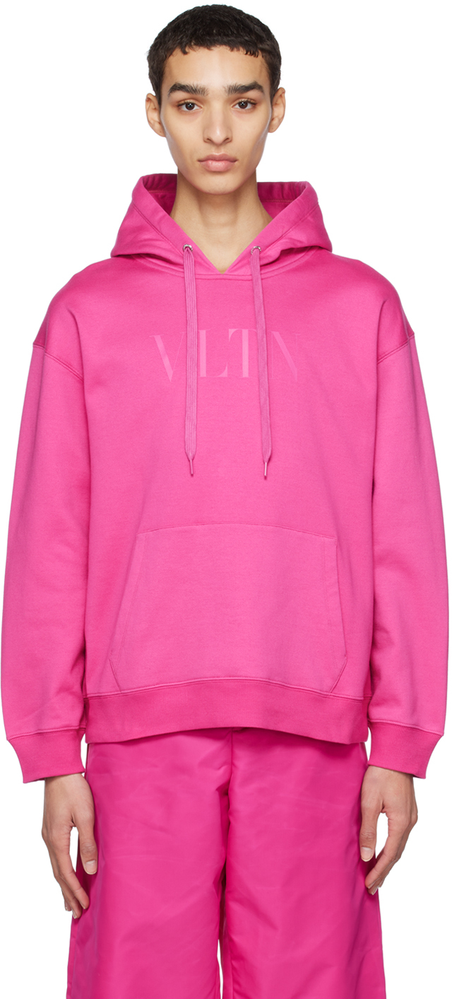 Valentino Logo-print Cotton-blend Jersey Hoodie In Pink