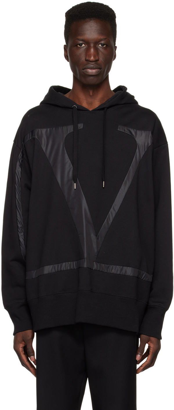 Black Paneled Hoodie by Valentino on Sale