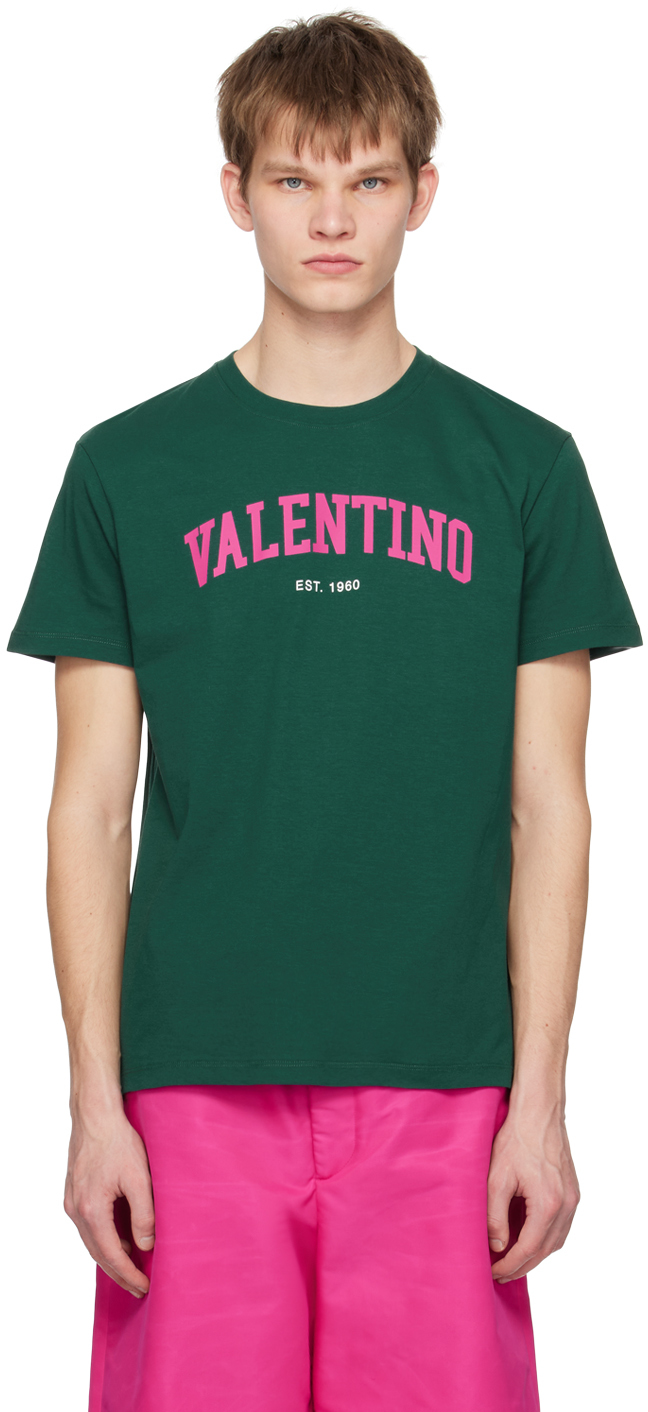 Shop Valentino Green Print T-shirt In 73t Verde/pink Pp