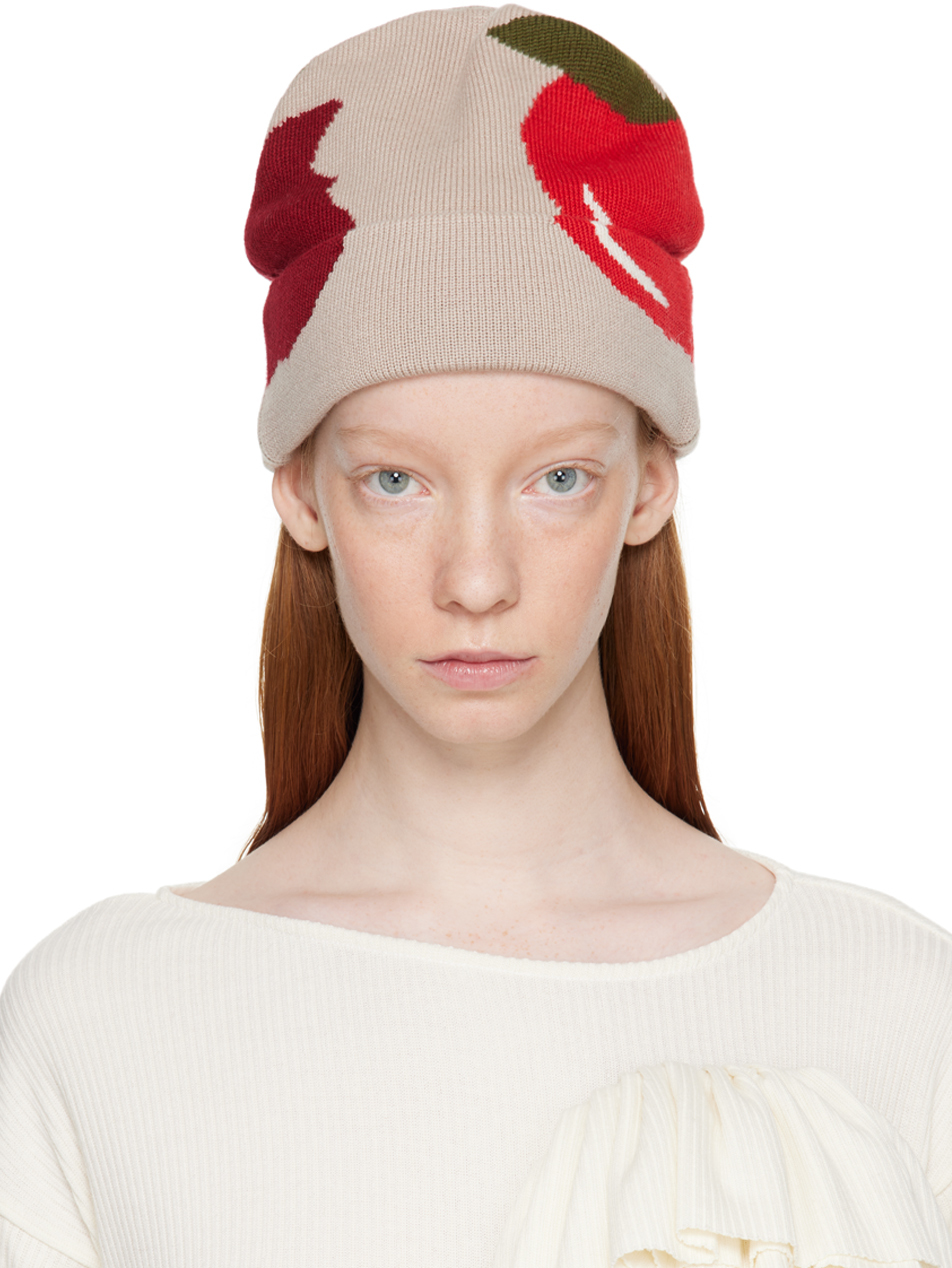 Jw Anderson Graphic-intarsia Merino-wool Beanie In Neutrals