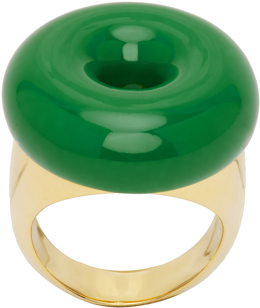 JW ANDERSON GOLD & GREEN BUMPER MOON RING