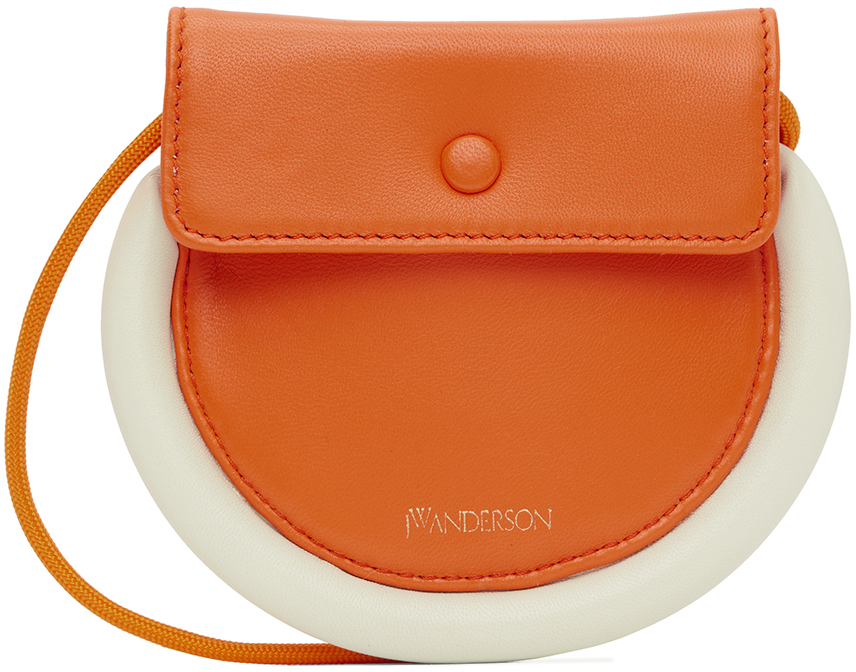 Jw Anderson Nano Bumper Moon Leather Crossbody Bag In 424 Orange/white
