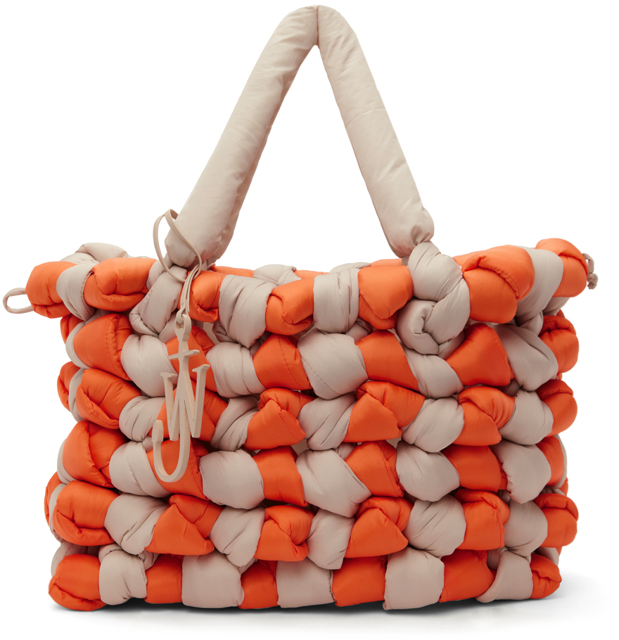 JW ANDERSON BEIGE & ORANGE LARGE KNOTTED TOTE