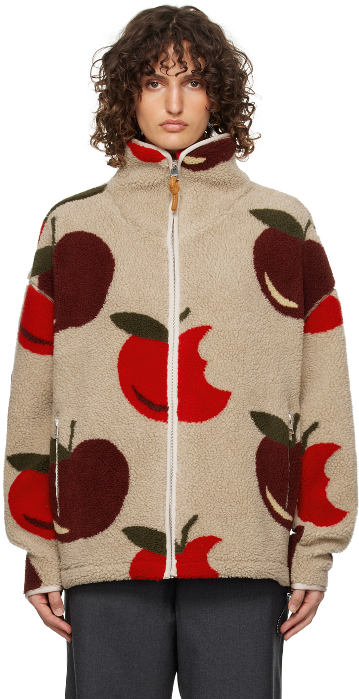 JW Anderson Beige & Red Zip Front Fleece Jacket