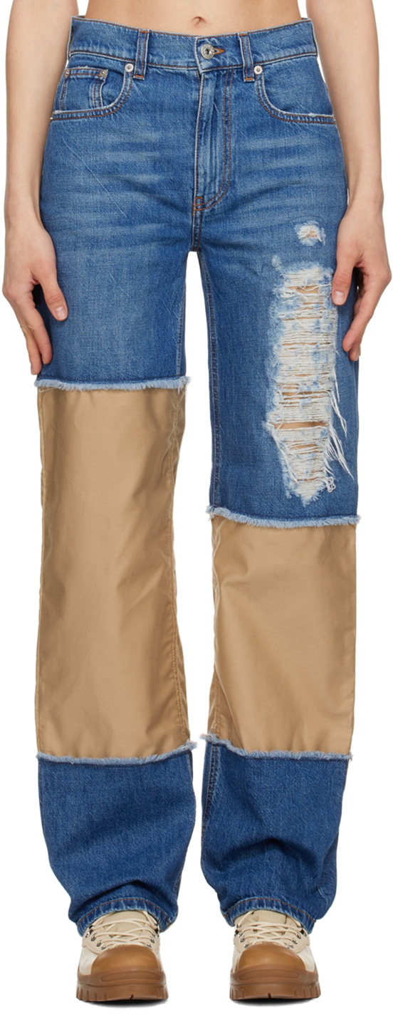 Jw Anderson Blue & Beige Distressed Jeans In 804 Light Blue