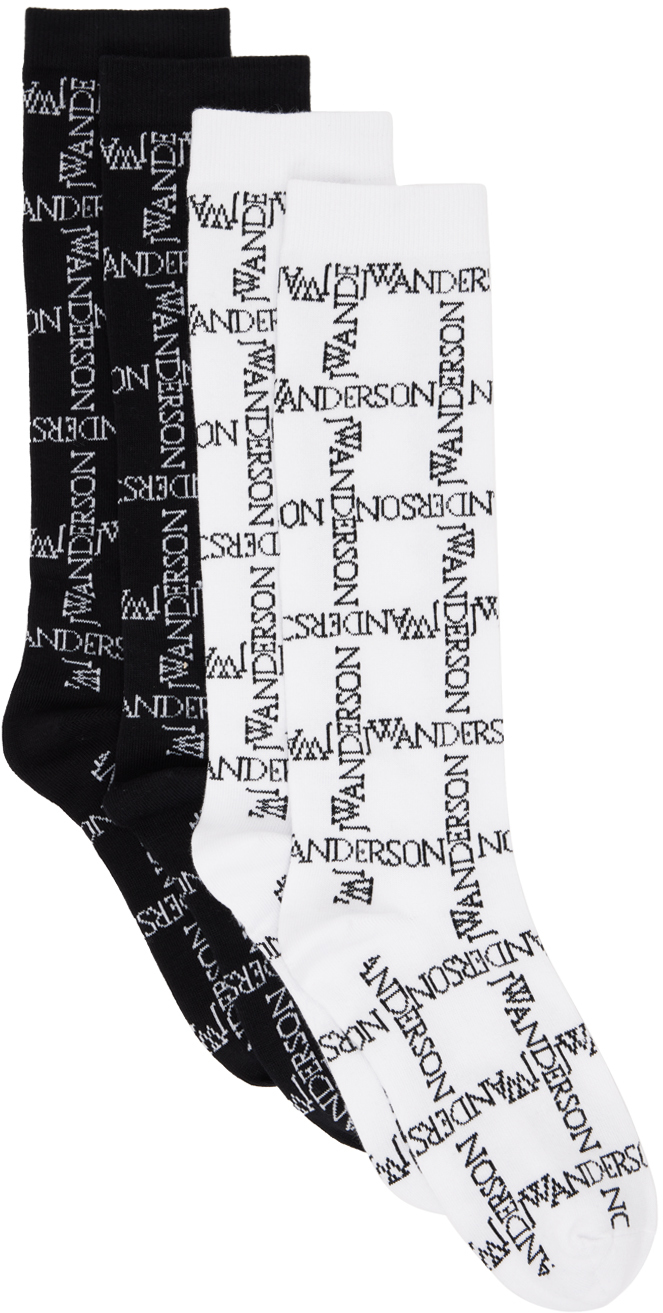 JW Anderson Two-Pack Black & White Grid Lock Socks