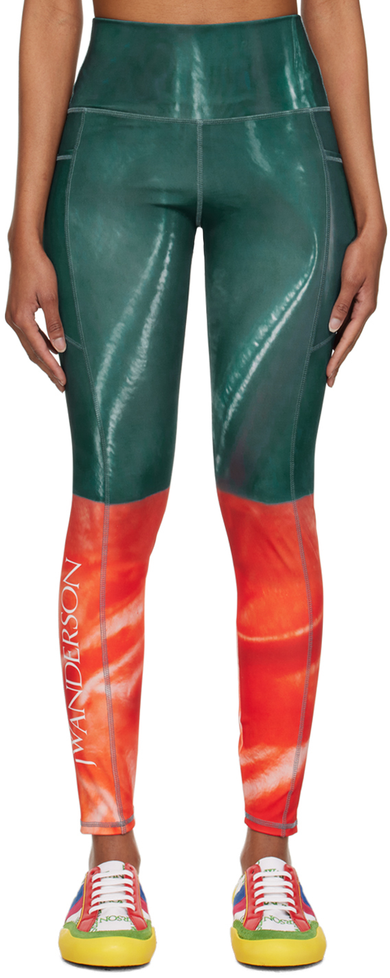 Jw Anderson Green & Red Two Tone Leggings In 452 Red/ Multi