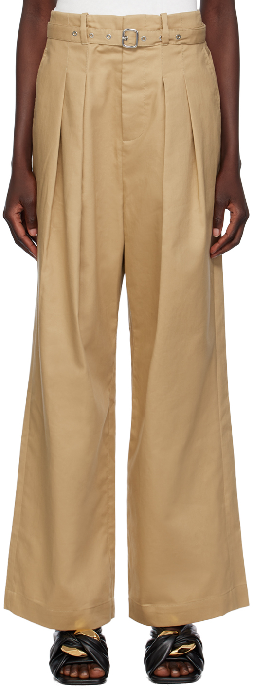 Shop Jw Anderson Beige Pleated Trousers In 132 Beige