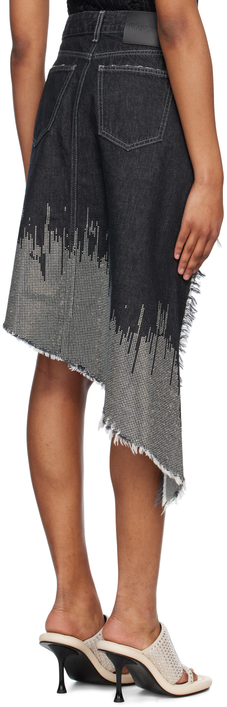 Jw Anderson Asymmetric Degrade Stud High-low Denim Skirt In 931 Grey/silver