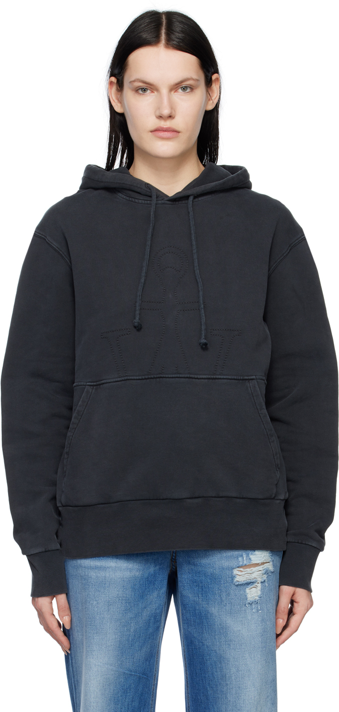 Shop Jw Anderson Black Embroidered Hoodie In 599 Charcoal