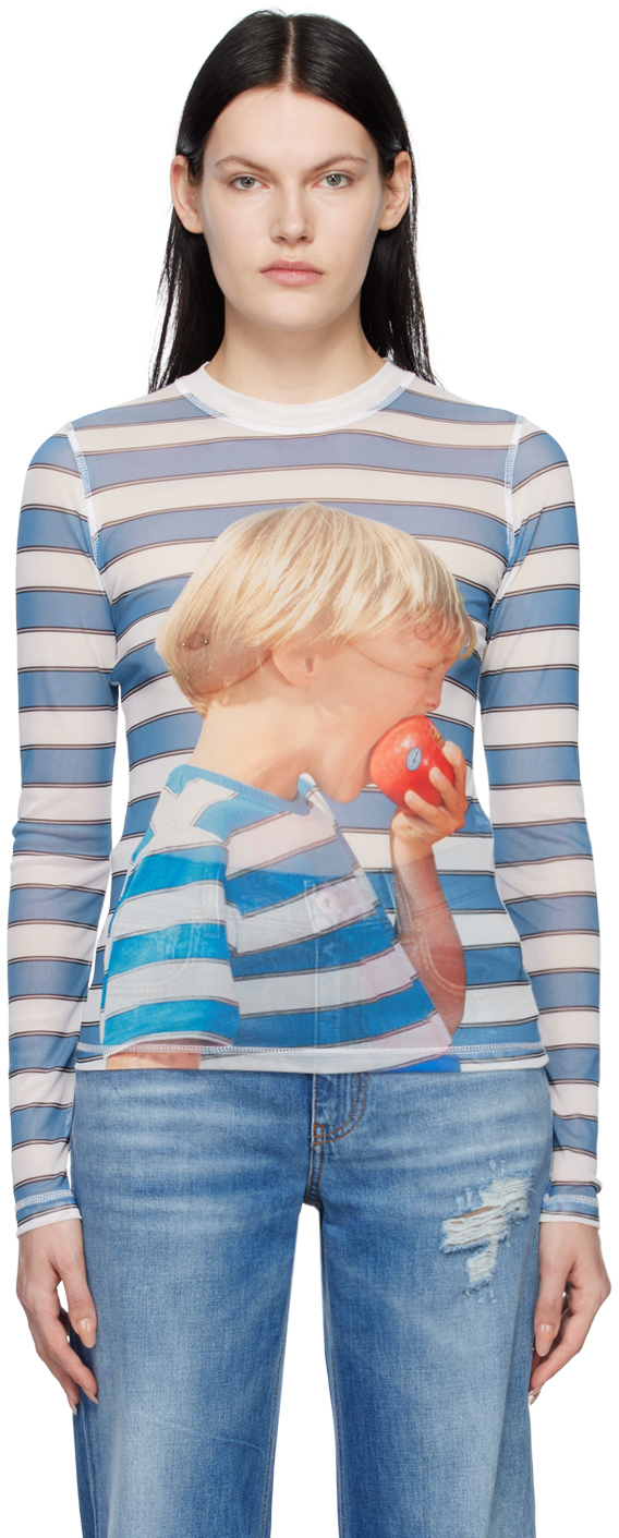 Blue & White Boy With Apple Blouse