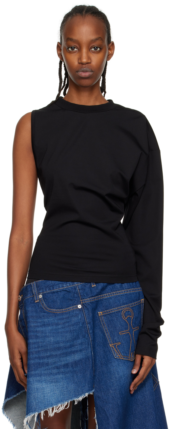 Shop Jw Anderson Black Asymmetric Long Sleeve T-shirt In 999 Black