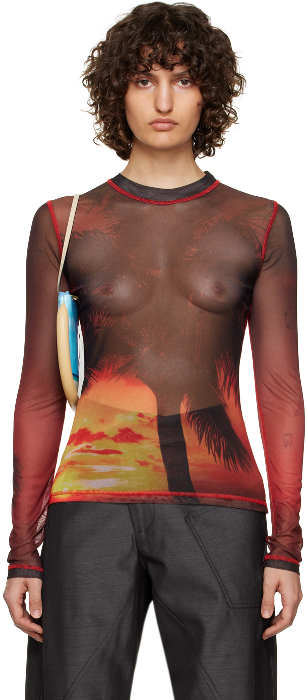 Black & Red Sunset Palm Long Sleeve T-Shirt