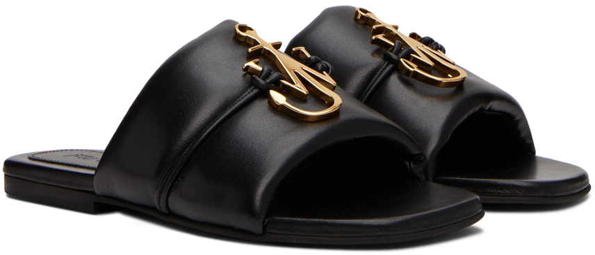 Jw Anderson J. W.anderson Solid Color Faux Leather Sandals With Golden Detail In 999 Black