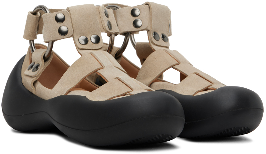 Jw Anderson Bubble Suede Flat Sandals In 17512-250-beige