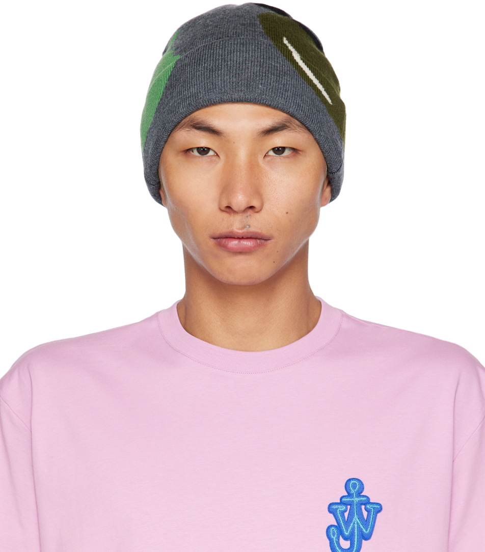 Jw Anderson Graphic-intarsia Beanie In Grey