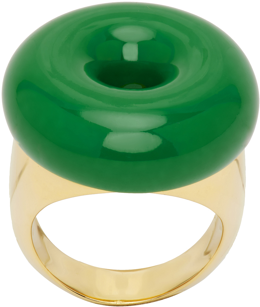 Jw Anderson Gold & Green Bumper Moon Ring In 139 Gold/green