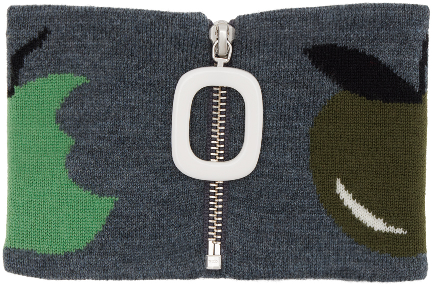 Jw Anderson Graphic-intarsia Neck Band In Grey