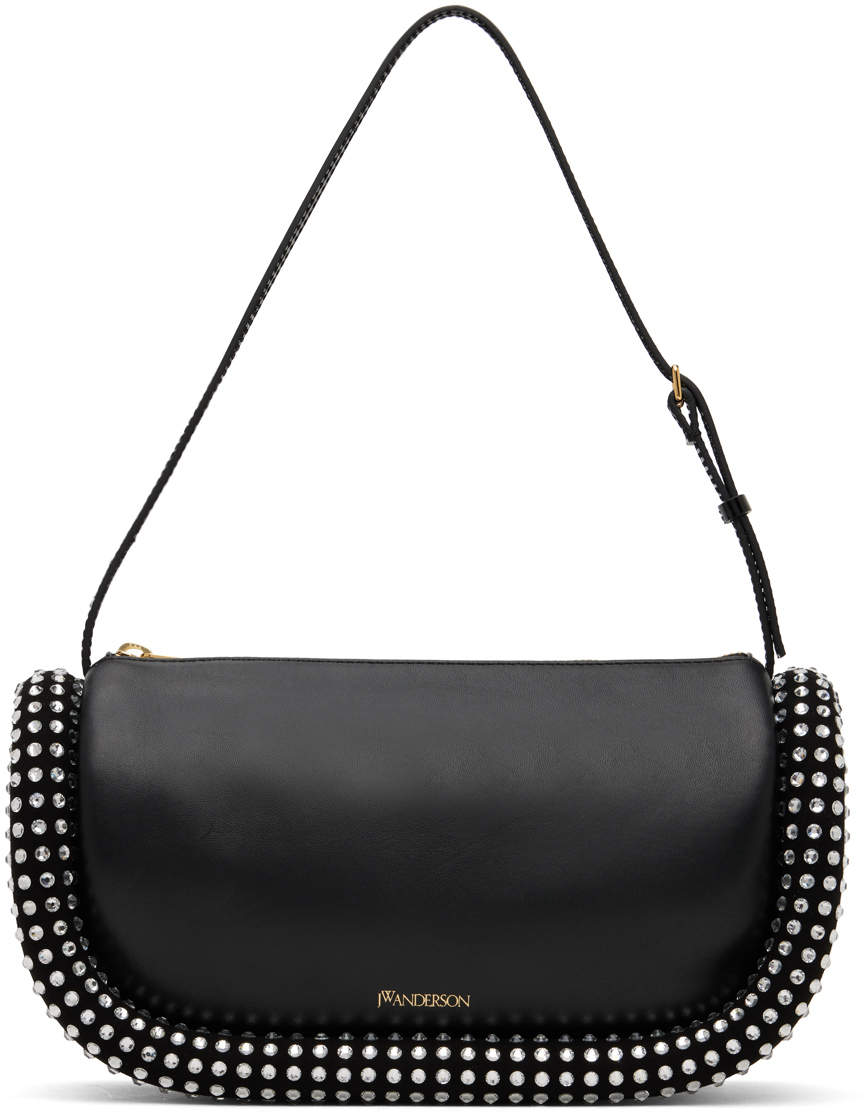 Jw Anderson Bumper Crystal Embellished Leather Shoulder Bag In Black