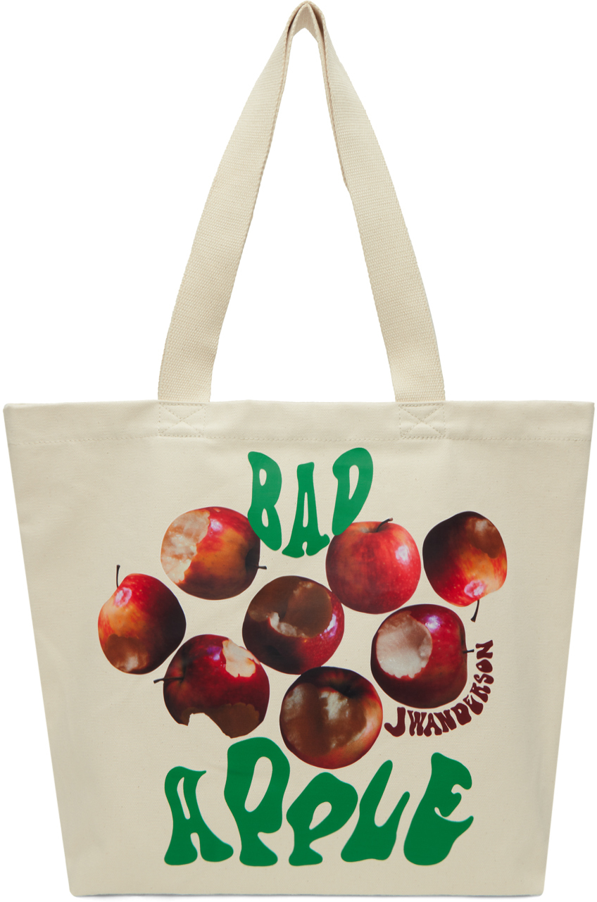 Jw Anderson Bad Apple Organic Cotton Canvas Tote Bag In Natural