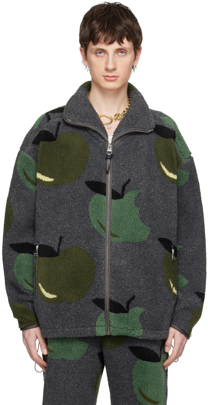 Jw Anderson Casual Zip Front Fleece Jacket In Grey Green
