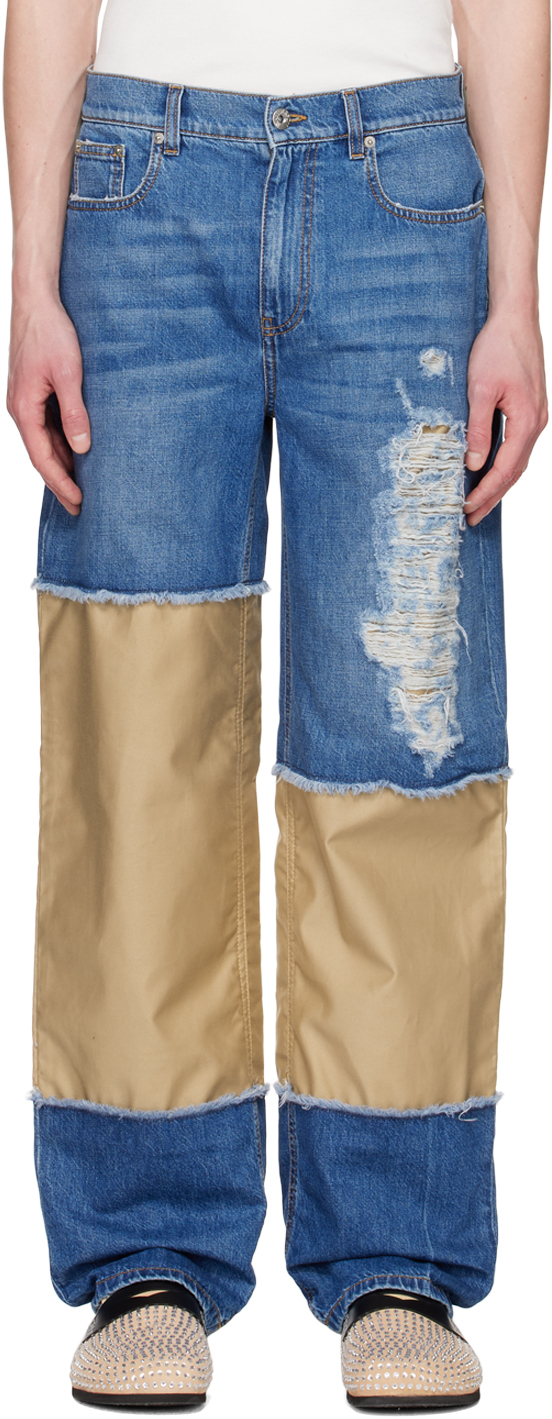 JW Anderson Blue & Tan Distressed Jeans