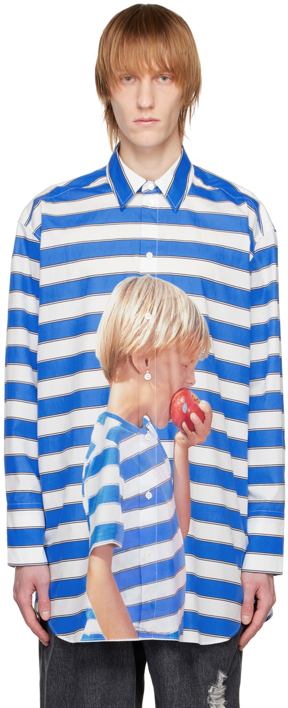 Jw Anderson Boy With Apple Printed Oversized Shirt In Multicolor