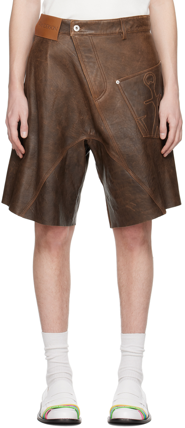 JW ANDERSON BROWN TWISTED LEATHER SHORTS