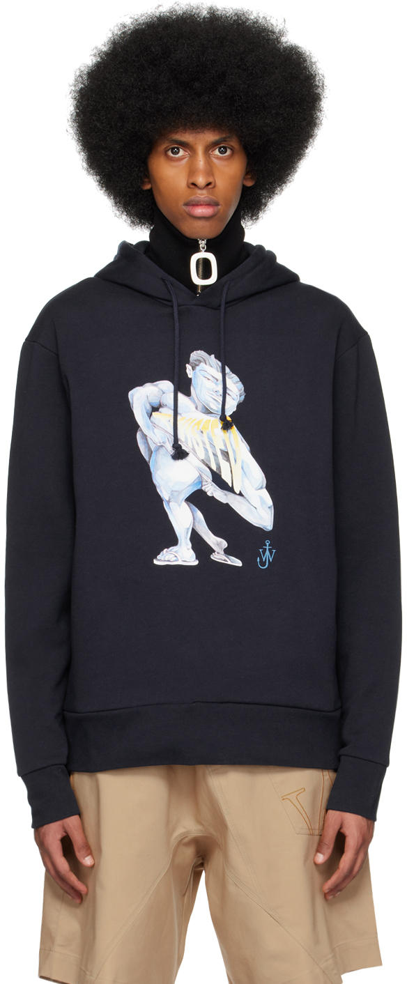 JW ANDERSON NAVY PRINT HOODIE