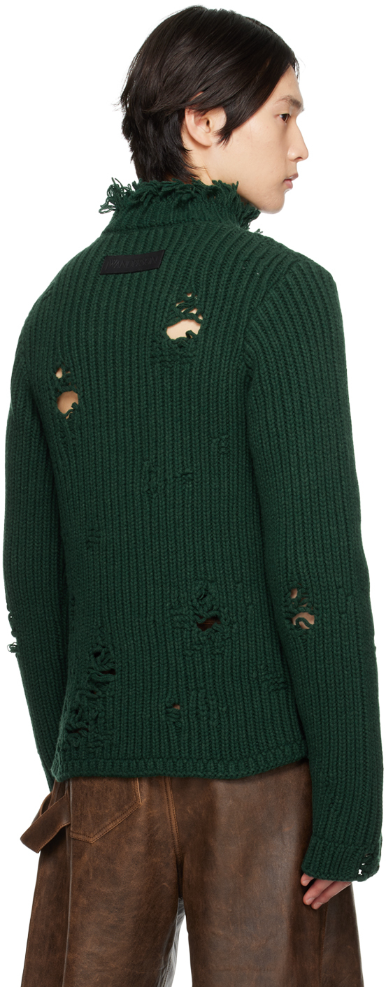 Jw Anderson Green Distressed Turtleneck In 560 Forest Green