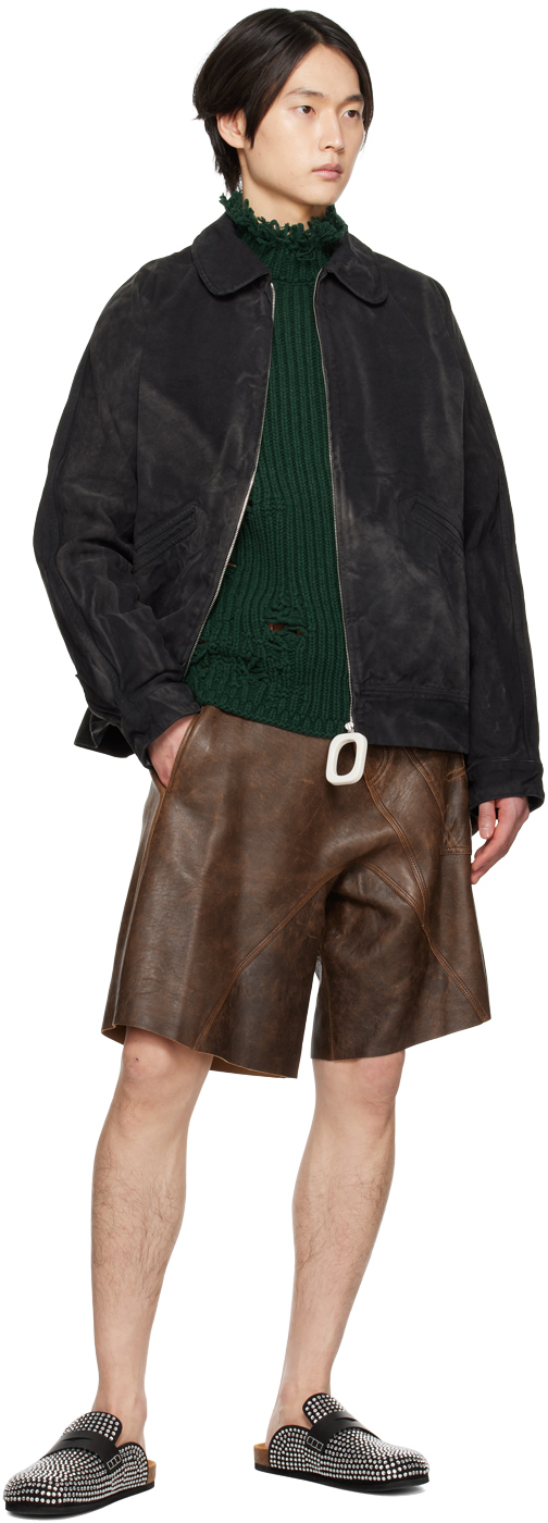Jw Anderson Green Distressed Turtleneck In 560 Forest Green