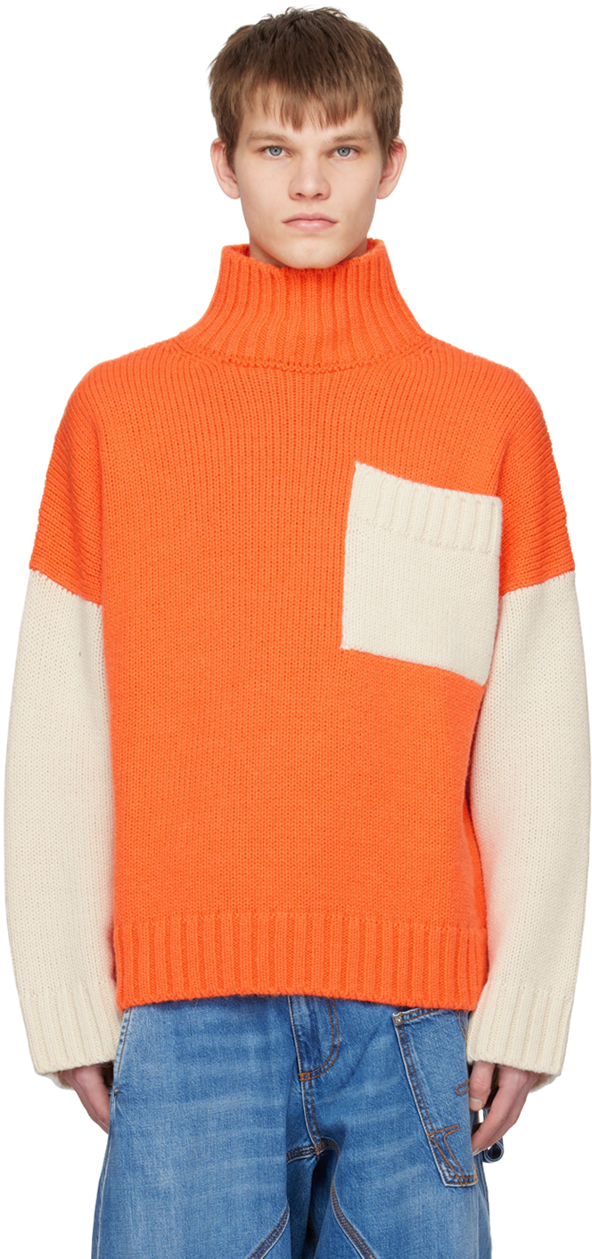 Jw Anderson Patch-pocket Colour-block Jumper In Orange