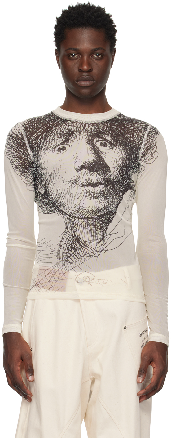 Jw Anderson Rembrandt Print Underpinning Mesh T-shirt In Neutrals