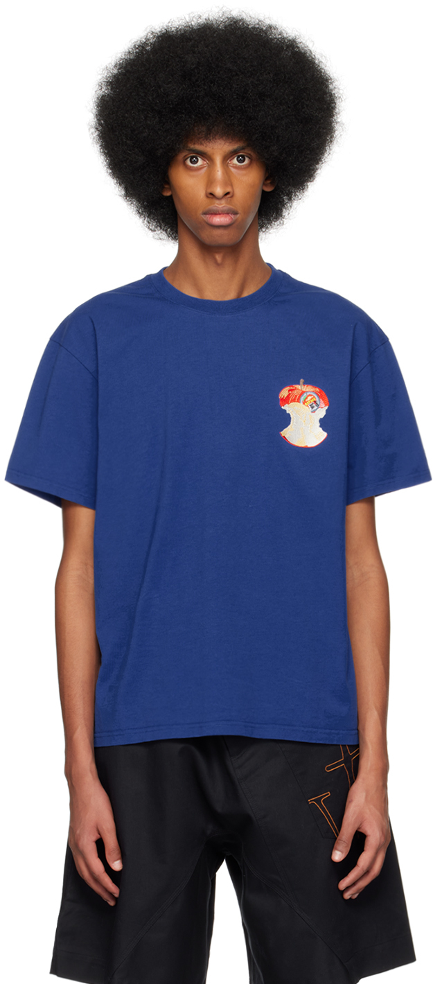 JW Anderson: Blue Apple Core T-Shirt | SSENSE