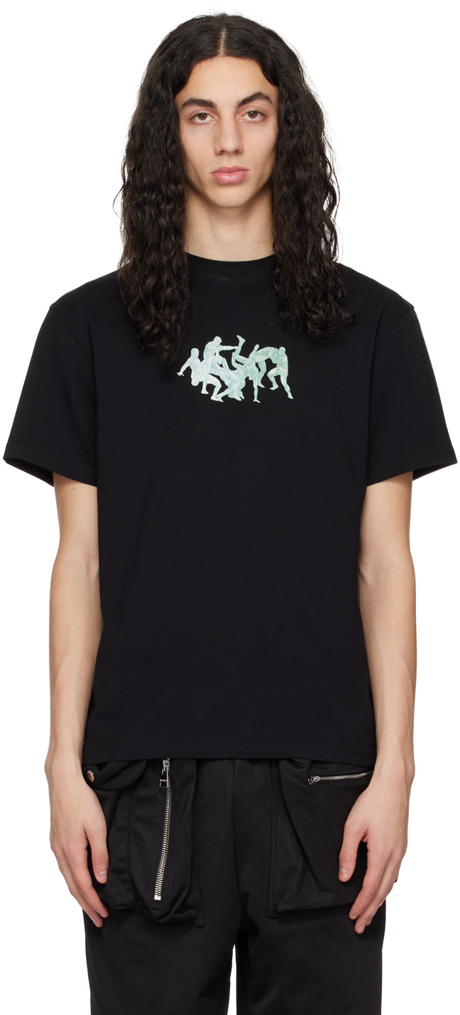 Shop Jw Anderson Black Placed Print T-shirt In 999 Black