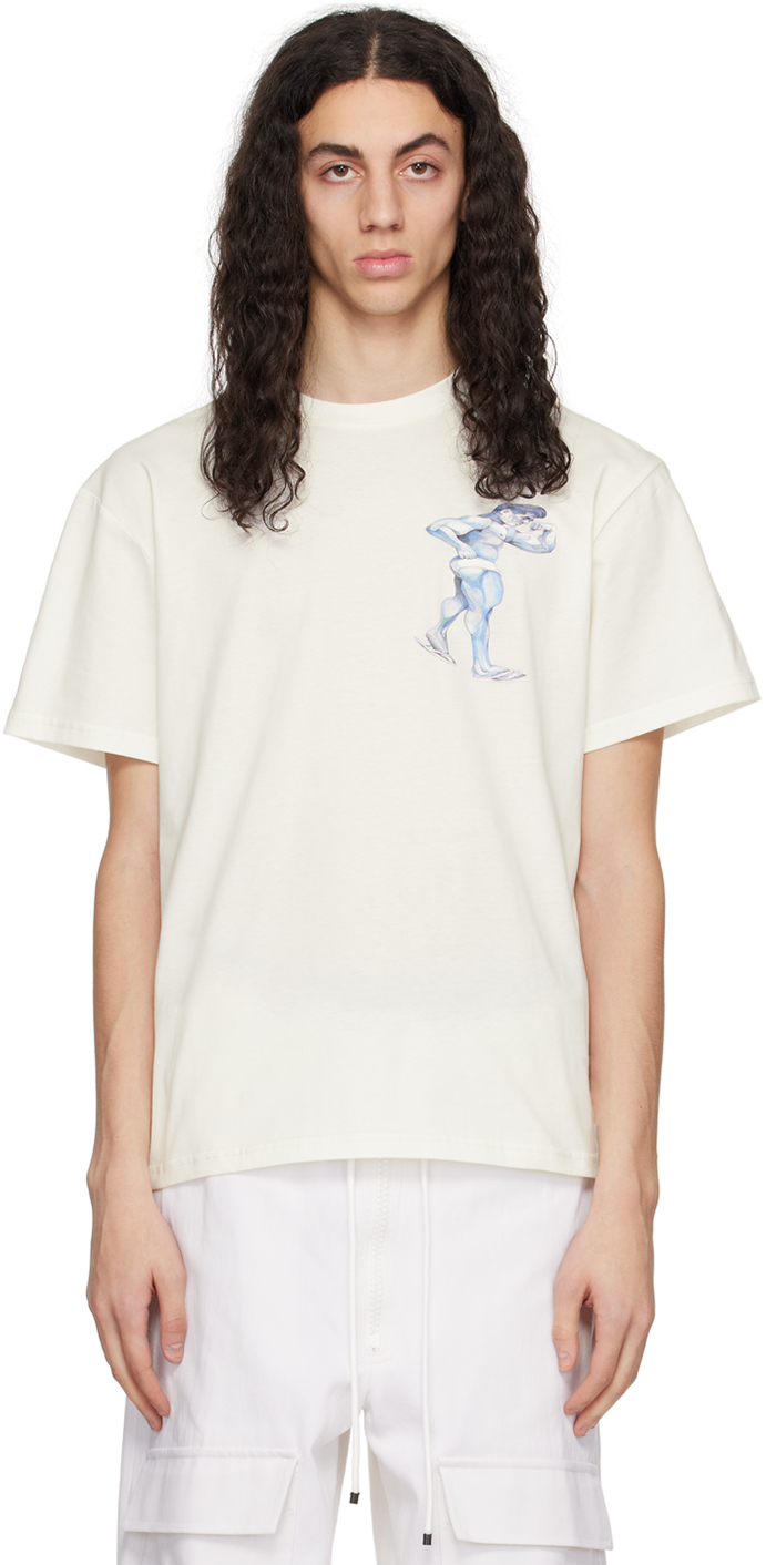 Shop Jw Anderson Off-white Placed Print T-shirt In 002 Off White