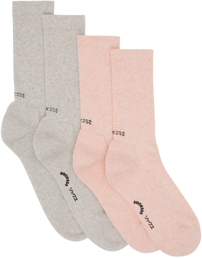 SOCKSSS: Two-Pack Gray & Pink Socks | SSENSE