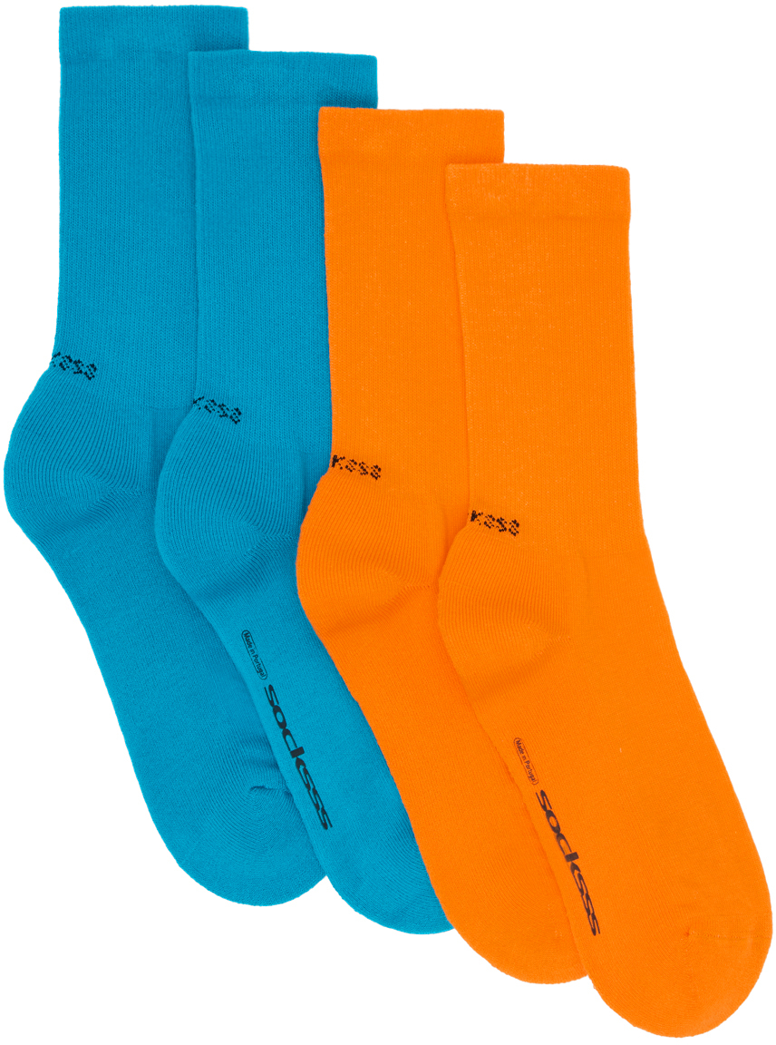 Socksss Two-pack Blue & Orange Socks In Mega Blue / Paradise