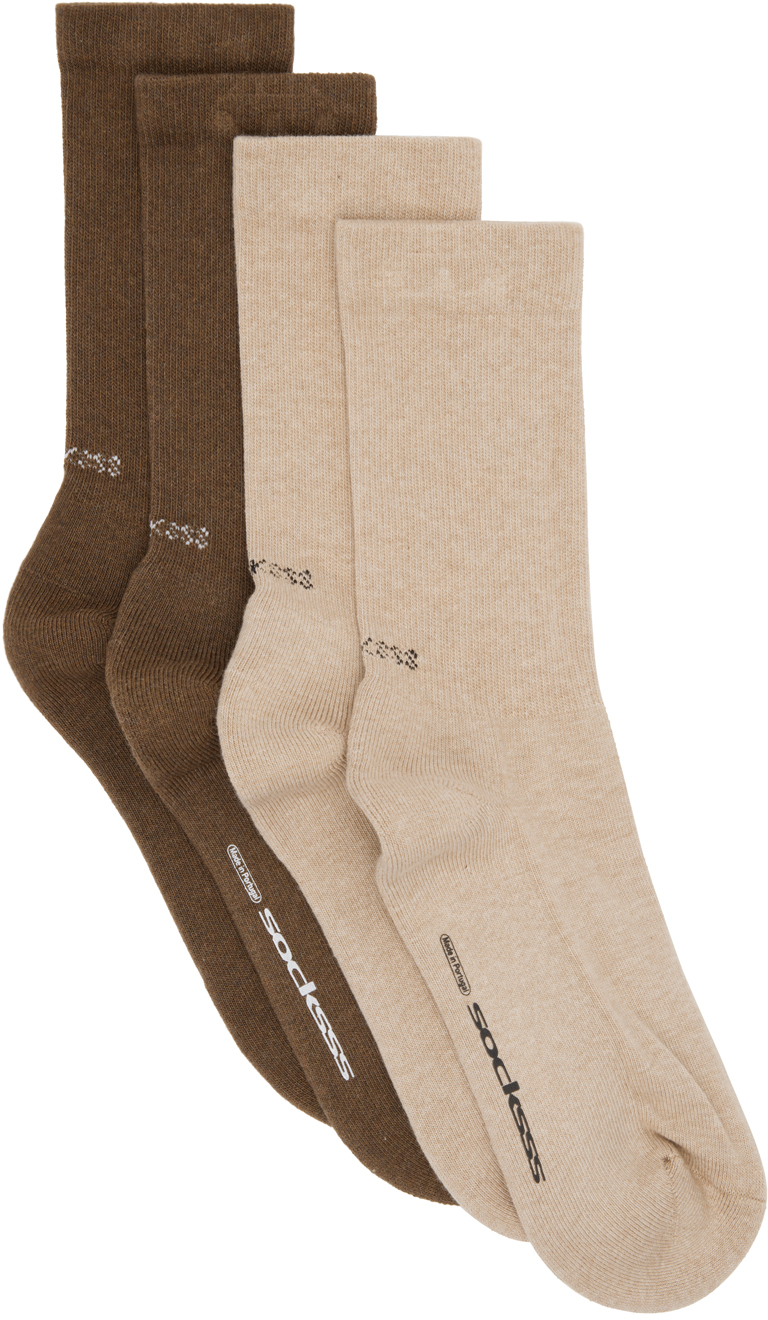 SOCKSSS: Two-Pack Beige & Brown Socks | SSENSE