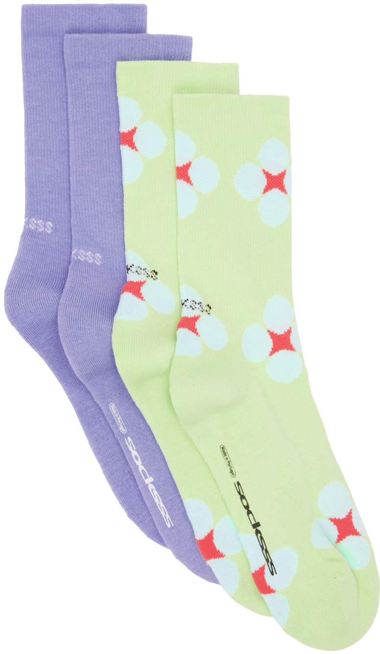 Socksss Two-pack Purple & Green Socks In Snake Eyes / It's No