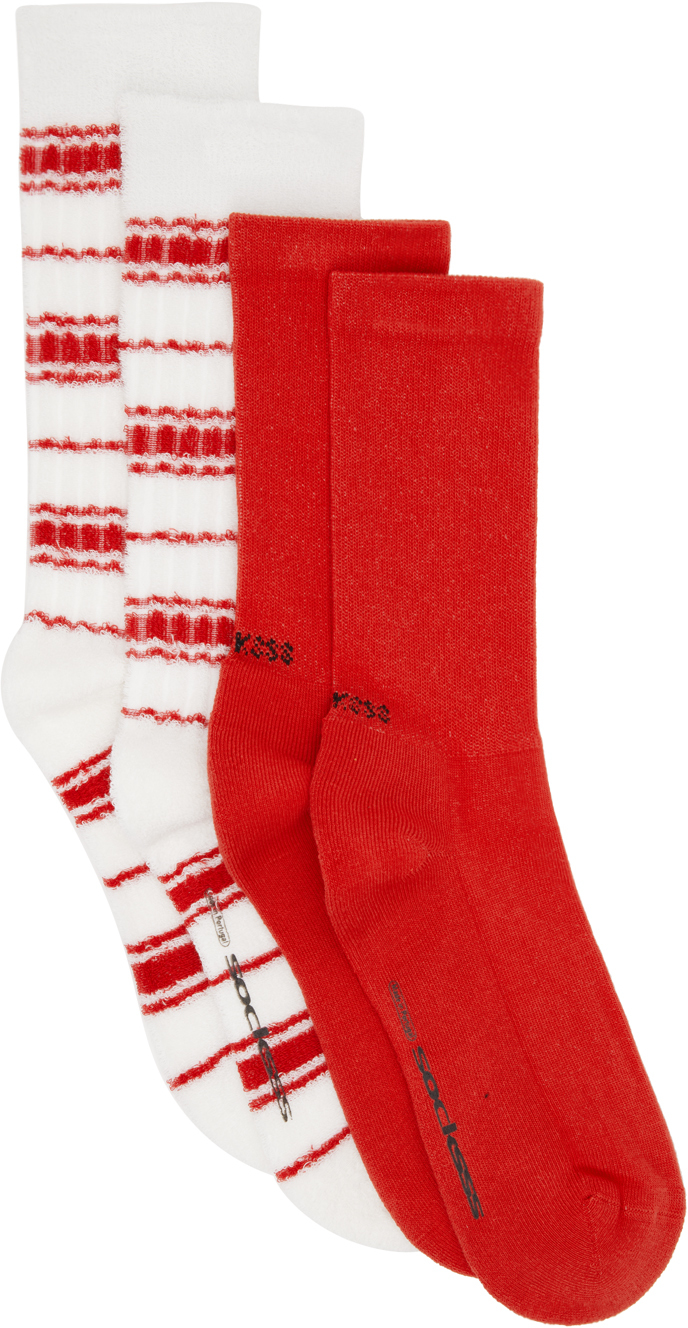 Socksss Two-pack Red & White Socks In Hotel/cherry