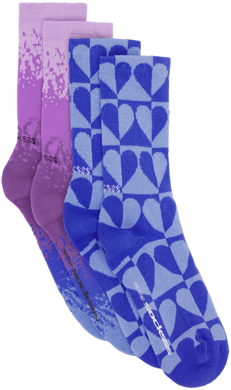 Socksss Two-pack Blue & Purple Socks In Love Me/andromeda