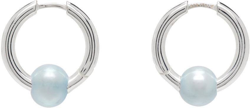 SSENSE Exclusive Silver & Blue Hoop Earrings