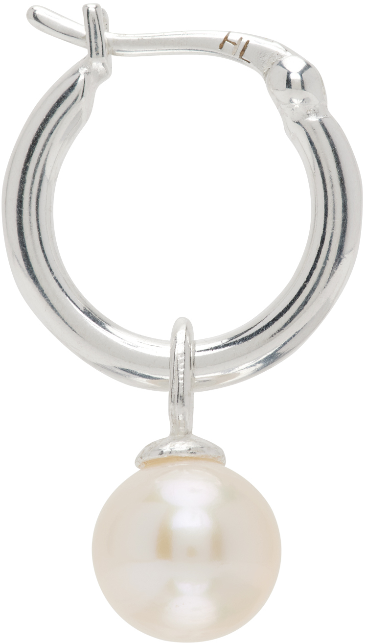 Silver & White Pearl Hoop Earring