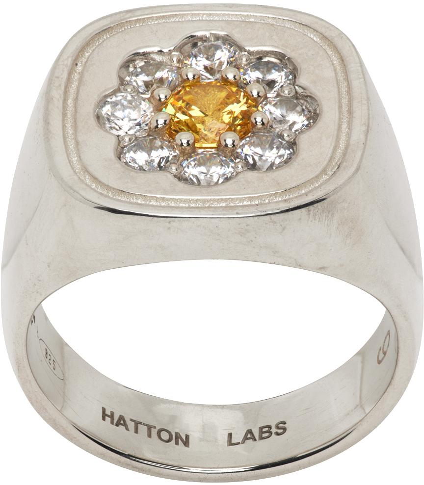 HATTON LABS SILVER & YELLOW DAISY SIGNET RING