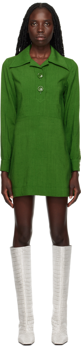 Ami Alexandre Mattiussi Buttoned Collar Short Dress Green For Women In 311 Vert Sapin