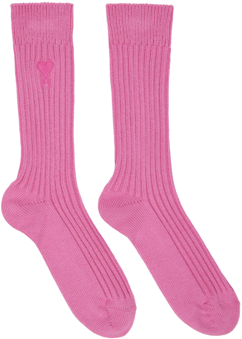 Ami Alexandre Mattiussi Ami De Coeur Logo Stripe Crew Socks In Pink